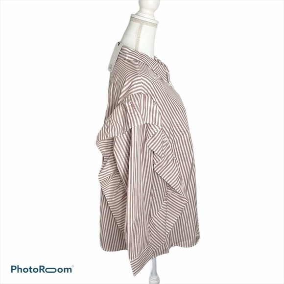 Daniel Rainn Striped Ruffle Button Down Blouse NWT 3X Pink - Picture 3 of 8